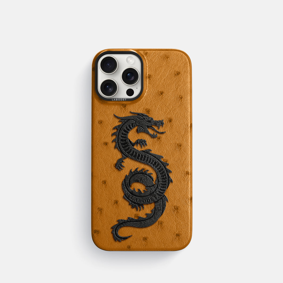Chestnut iPhone 16 Pro Classic Case Ostrich with Black Metal -1 | Chestnut-Black