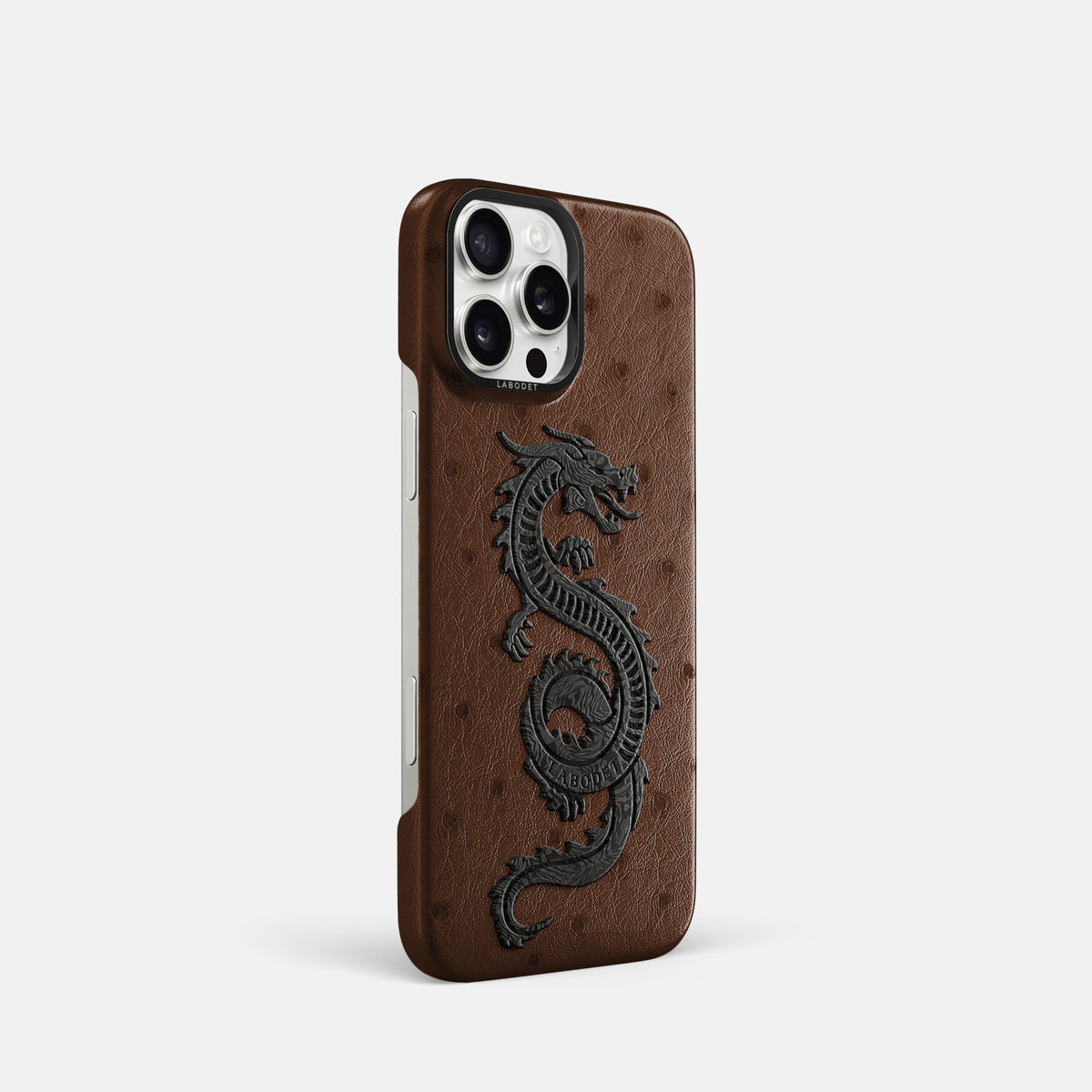 Chocolate iPhone 16 Pro Classic Case Ostrich with Black Metal -2 | Chocolate-Black