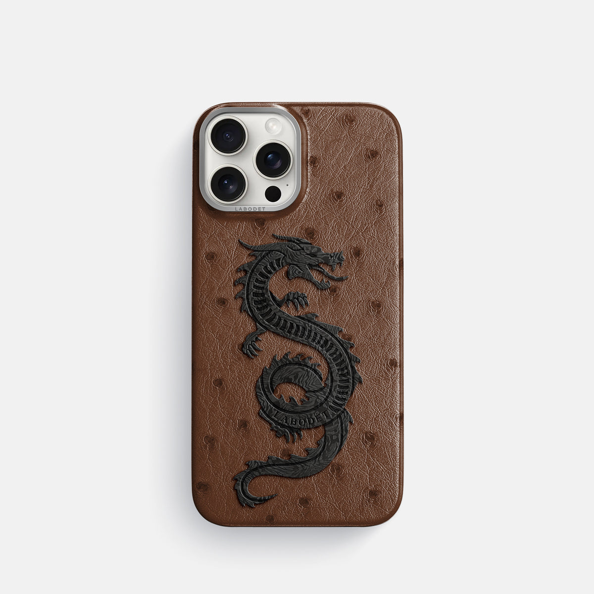 Chocolate iPhone 16 Pro Classic Case Ostrich with Steel Metal -1 | Chocolate-Steel