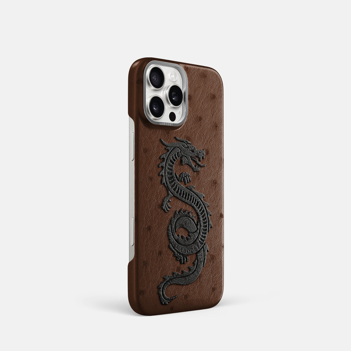 Chocolate iPhone 16 Pro Classic Case Ostrich with Steel Metal -2 | Chocolate-Steel
