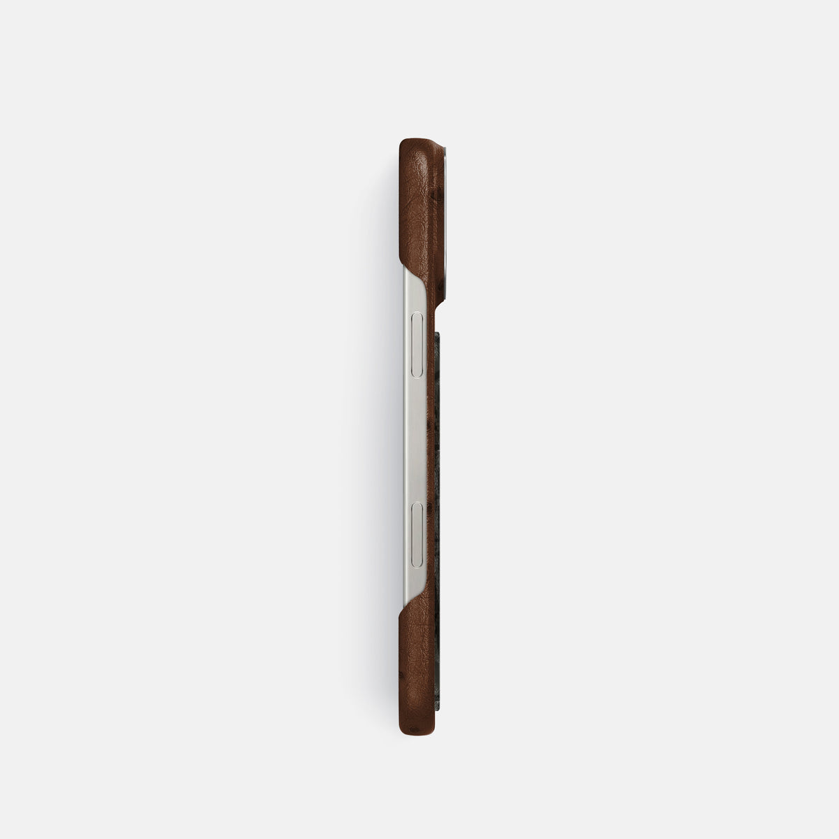 Chocolate iPhone 16 Pro Classic Case Ostrich with Steel Metal -3 | Chocolate-Steel