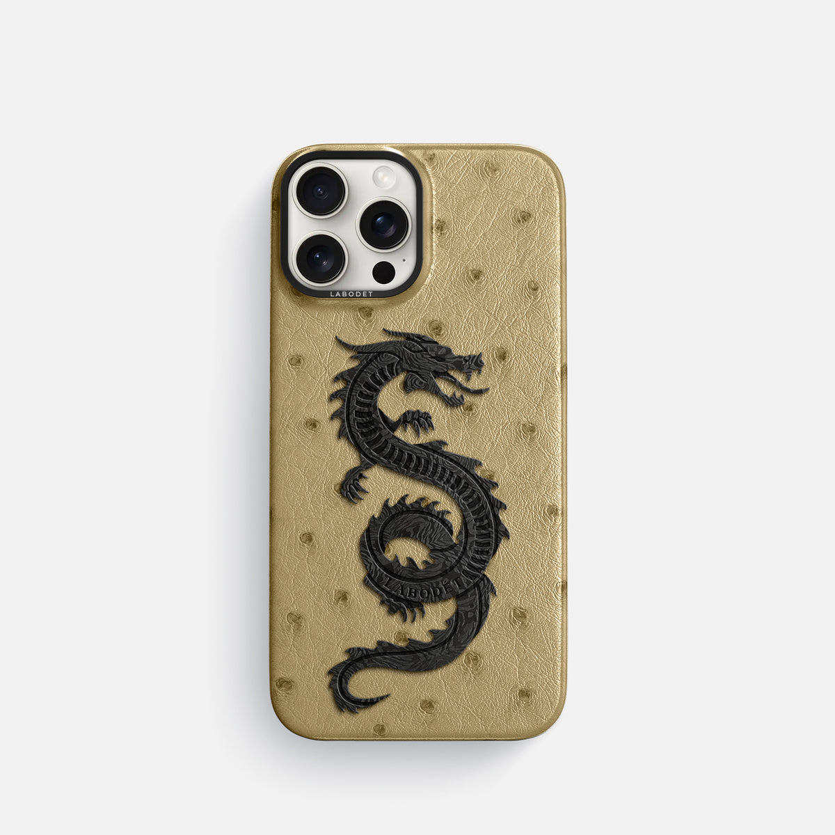 Desert-Sand iPhone 16 Pro Classic Case Ostrich with Black Metal -1 | Desert-Sand-Black