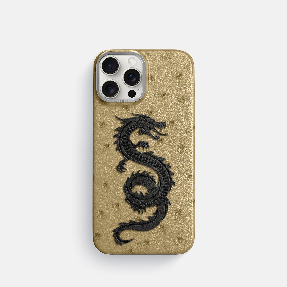 Desert-Sand iPhone 16 Pro Classic Case Ostrich with Steel Metal -1 | Desert-Sand-Steel