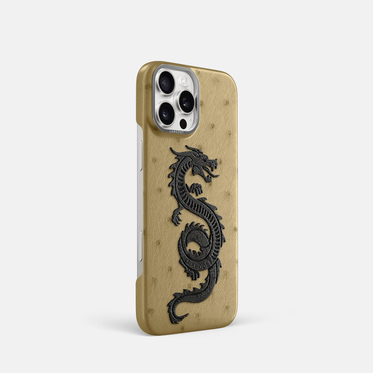 Desert-Sand iPhone 16 Pro Classic Case Ostrich with Steel Metal -2 | Desert-Sand-Steel