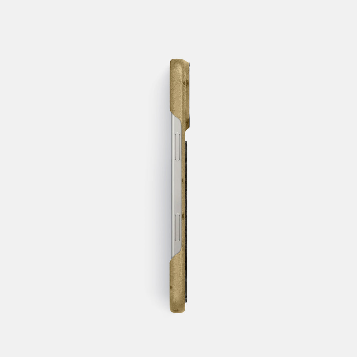 Desert-Sand iPhone 16 Pro Classic Case Ostrich with Steel Metal -3 | Desert-Sand-Steel