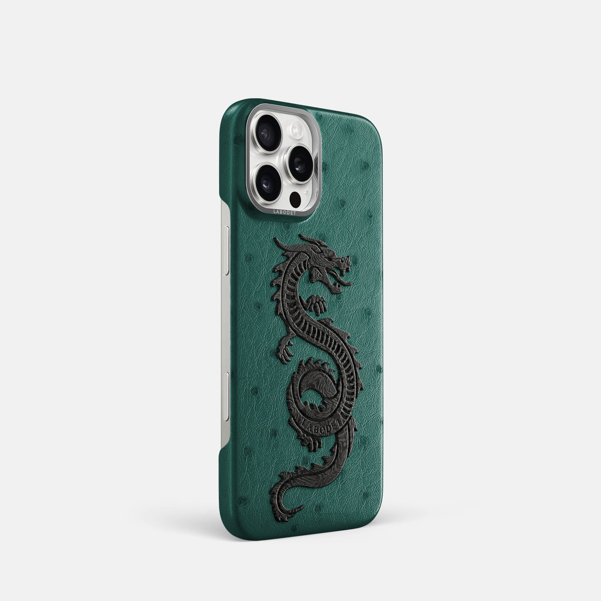 Forest-Green iPhone 16 Pro Classic Case Ostrich with Steel Metal -2 | Forest-Green-Steel