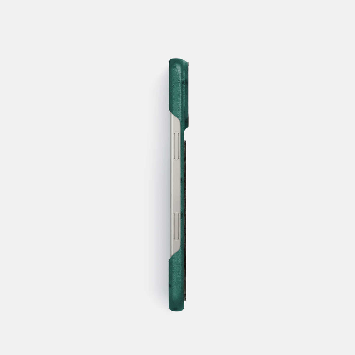 Forest-Green iPhone 16 Pro Classic Case Ostrich with Steel Metal -3 | Forest-Green-Steel
