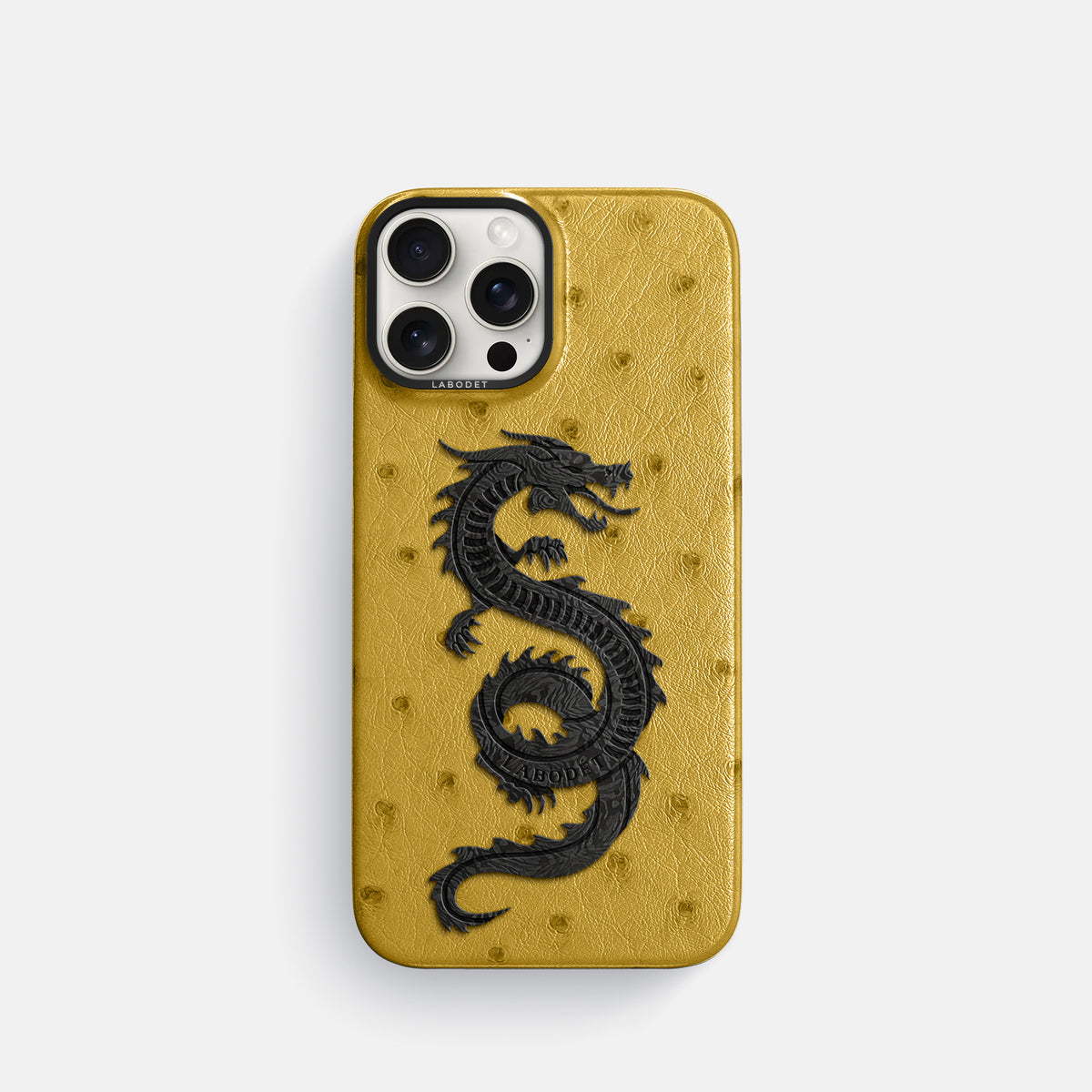Gold iPhone 16 Pro Classic Case Ostrich with Black Metal -1 | Gold-Black