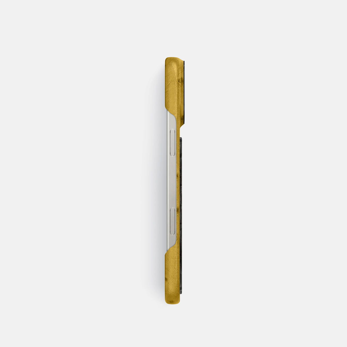 Gold iPhone 16 Pro Classic Case Ostrich with Black Metal -3 | Gold-Black