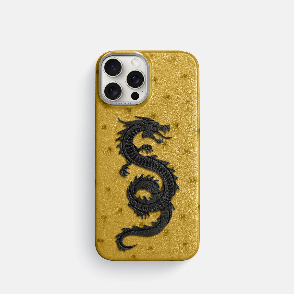 Gold iPhone 16 Pro Classic Case Ostrich with Steel Metal -1 | Gold-Steel