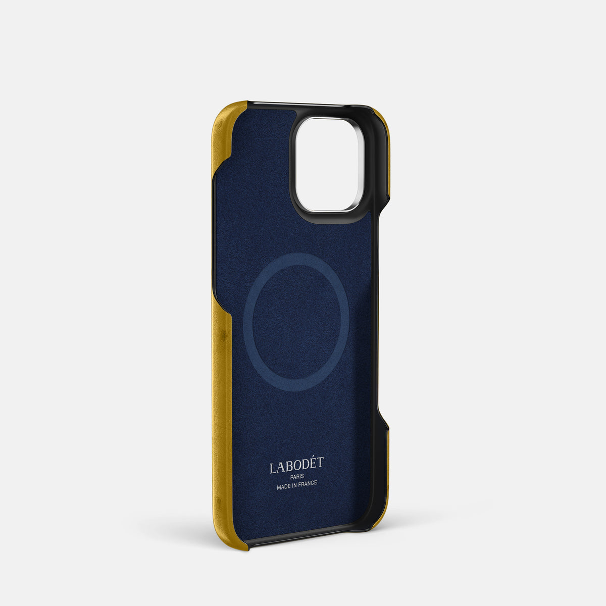 Gold iPhone 16 Pro Classic Case Ostrich with Steel Metal -4 | Gold-Steel