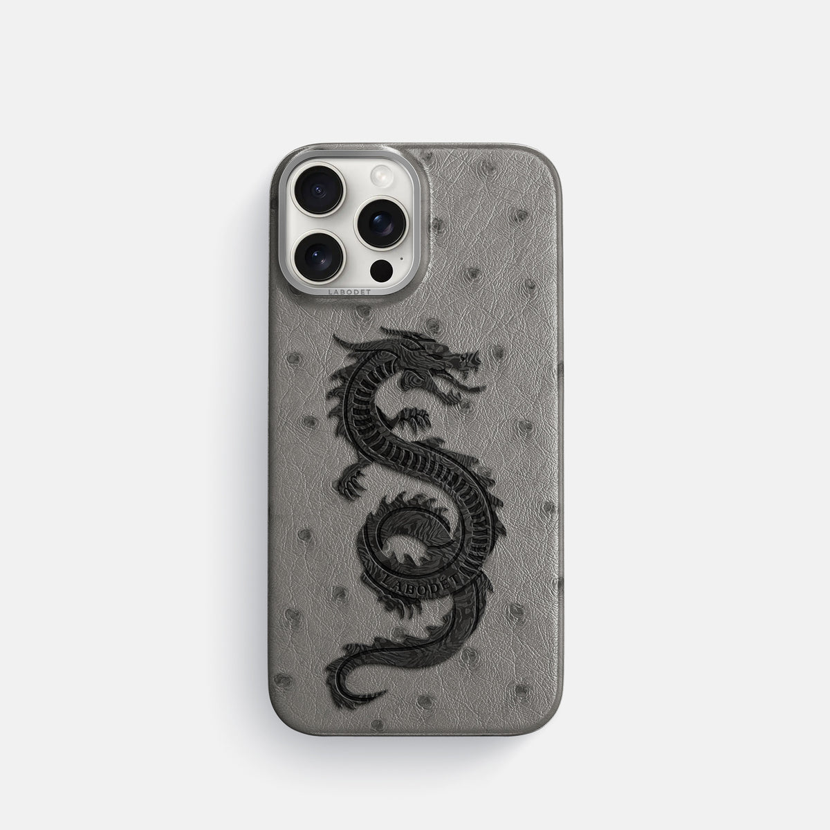 Grey iPhone 16 Pro Classic Case Ostrich with Steel Metal -1 | Grey-Steel