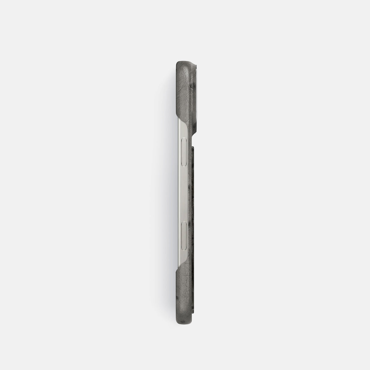Grey iPhone 16 Pro Classic Case Ostrich with Steel Metal -3 | Grey-Steel