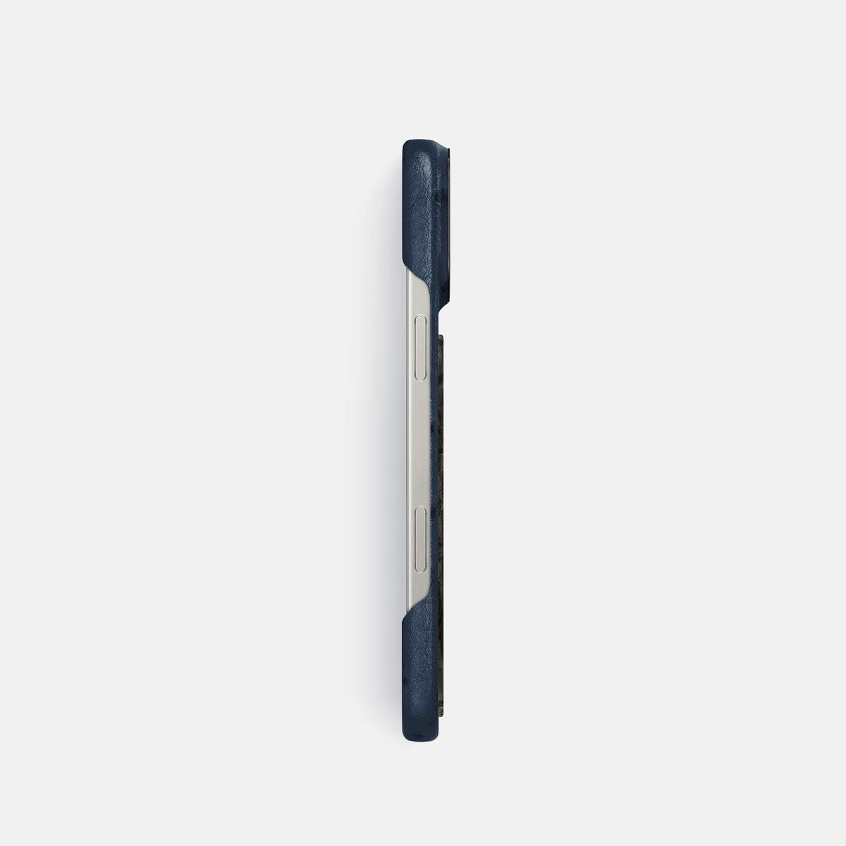Navy-Blue iPhone 16 Pro Classic Case Ostrich with Black Metal -3 | Navy-Blue-Black