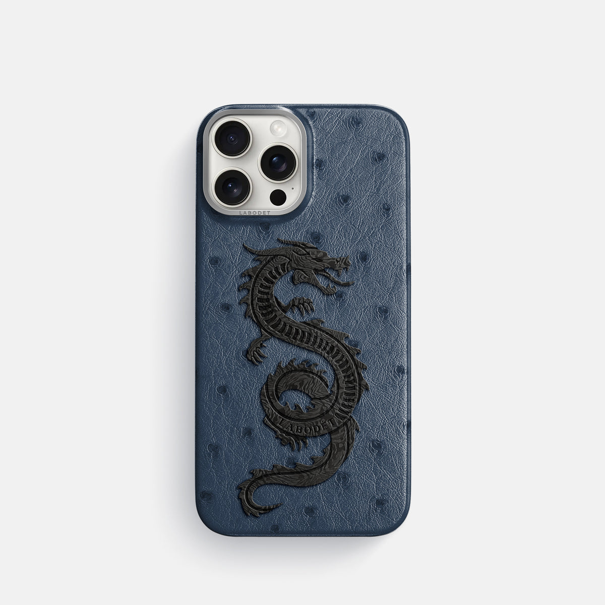 Navy-Blue iPhone 16 Pro Classic Case Ostrich with Steel Metal -1 | Navy-Blue-Steel