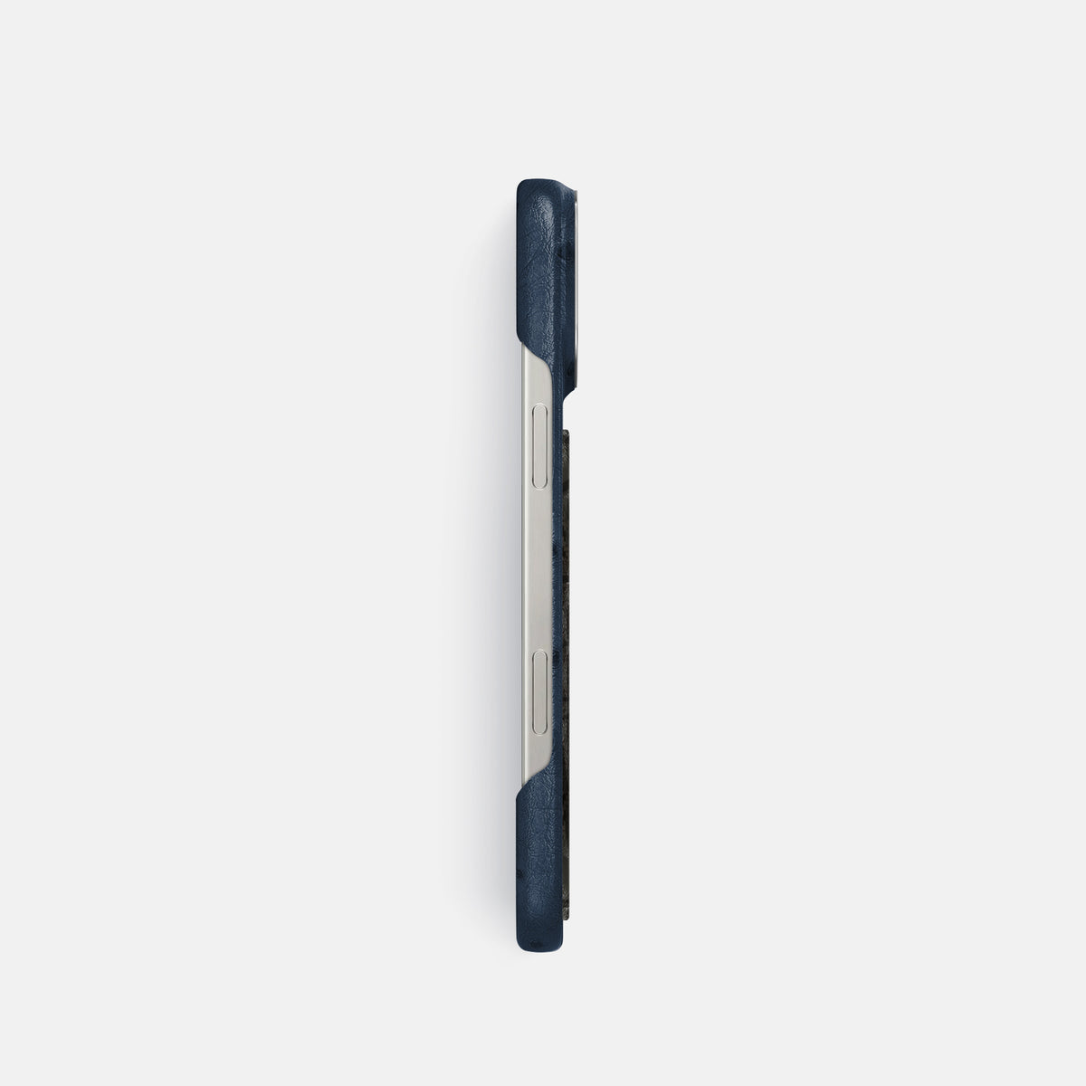 Navy-Blue iPhone 16 Pro Classic Case Ostrich with Steel Metal -3 | Navy-Blue-Steel