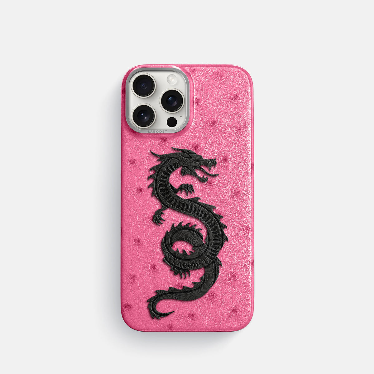 Pink iPhone 16 Pro Classic Case Ostrich with Steel Metal -1 | Pink-Steel