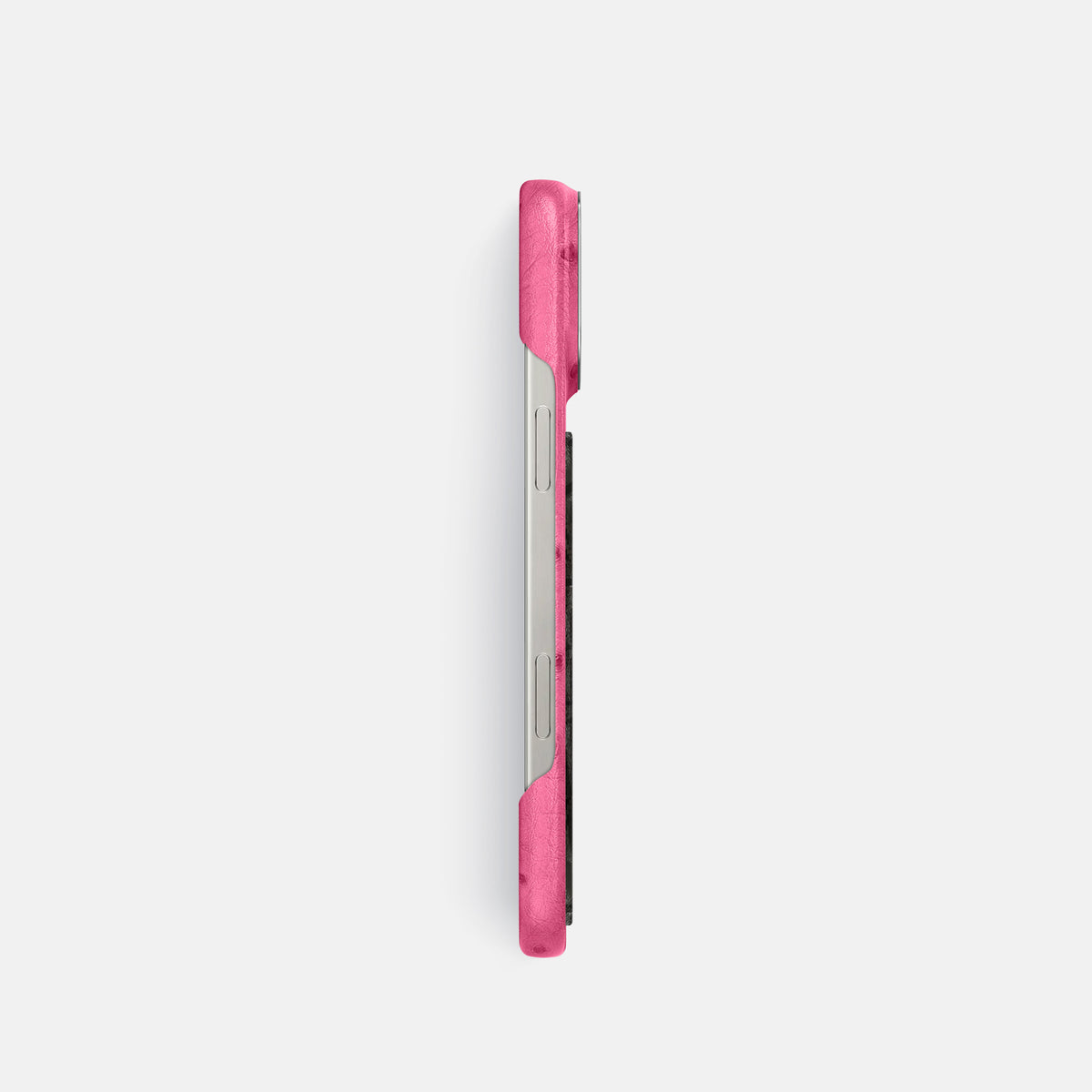 Pink iPhone 16 Pro Classic Case Ostrich with Steel Metal -3 | Pink-Steel