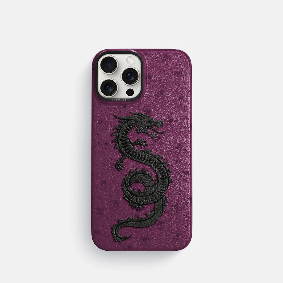 Purple iPhone 16 Pro Classic Case Ostrich with Black Metal -1 | Purple-Black