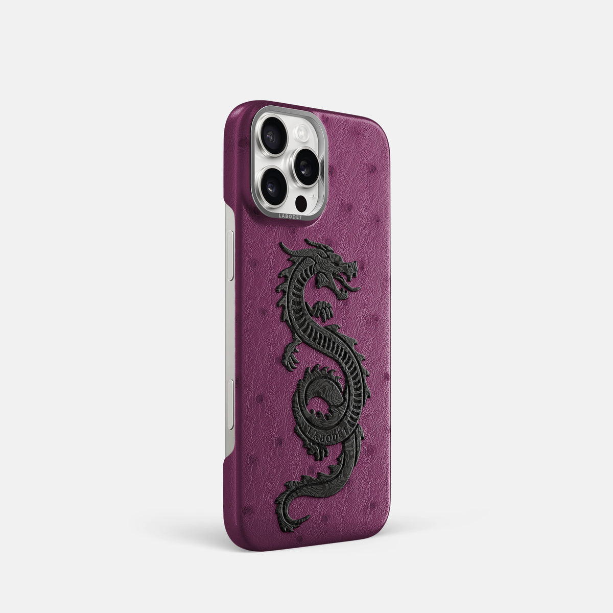 Purple iPhone 16 Pro Classic Case Ostrich with Steel Metal -2 | Purple-Steel