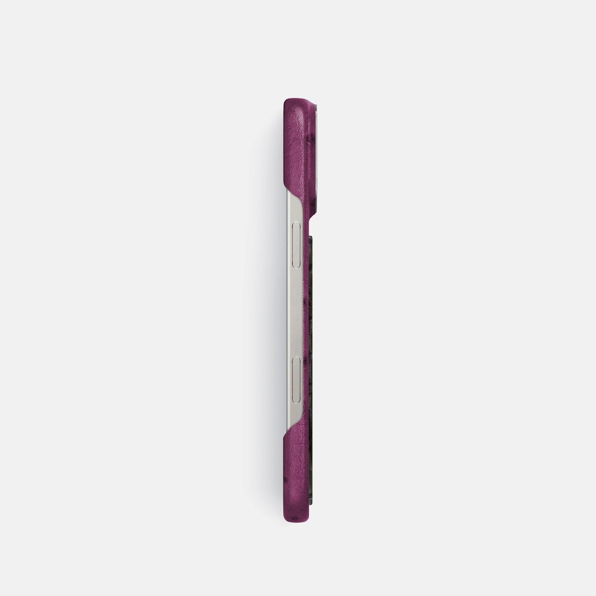 Purple iPhone 16 Pro Classic Case Ostrich with Steel Metal -3 | Purple-Steel