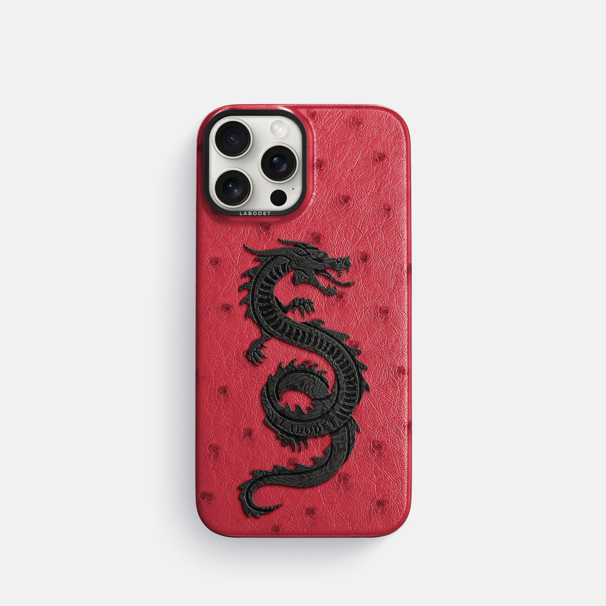 Red iPhone 16 Pro Classic Case Ostrich with Black Metal -1 | Red-Black