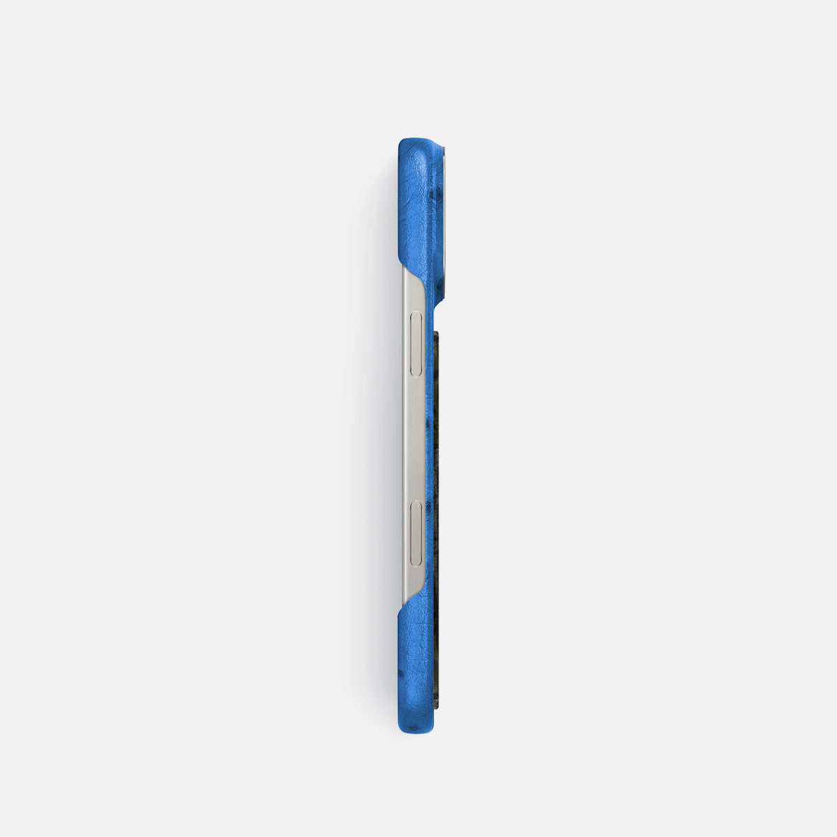 Royal-Blue iPhone 16 Pro Classic Case Ostrich with Steel Metal -3 | Royal-Blue-Steel