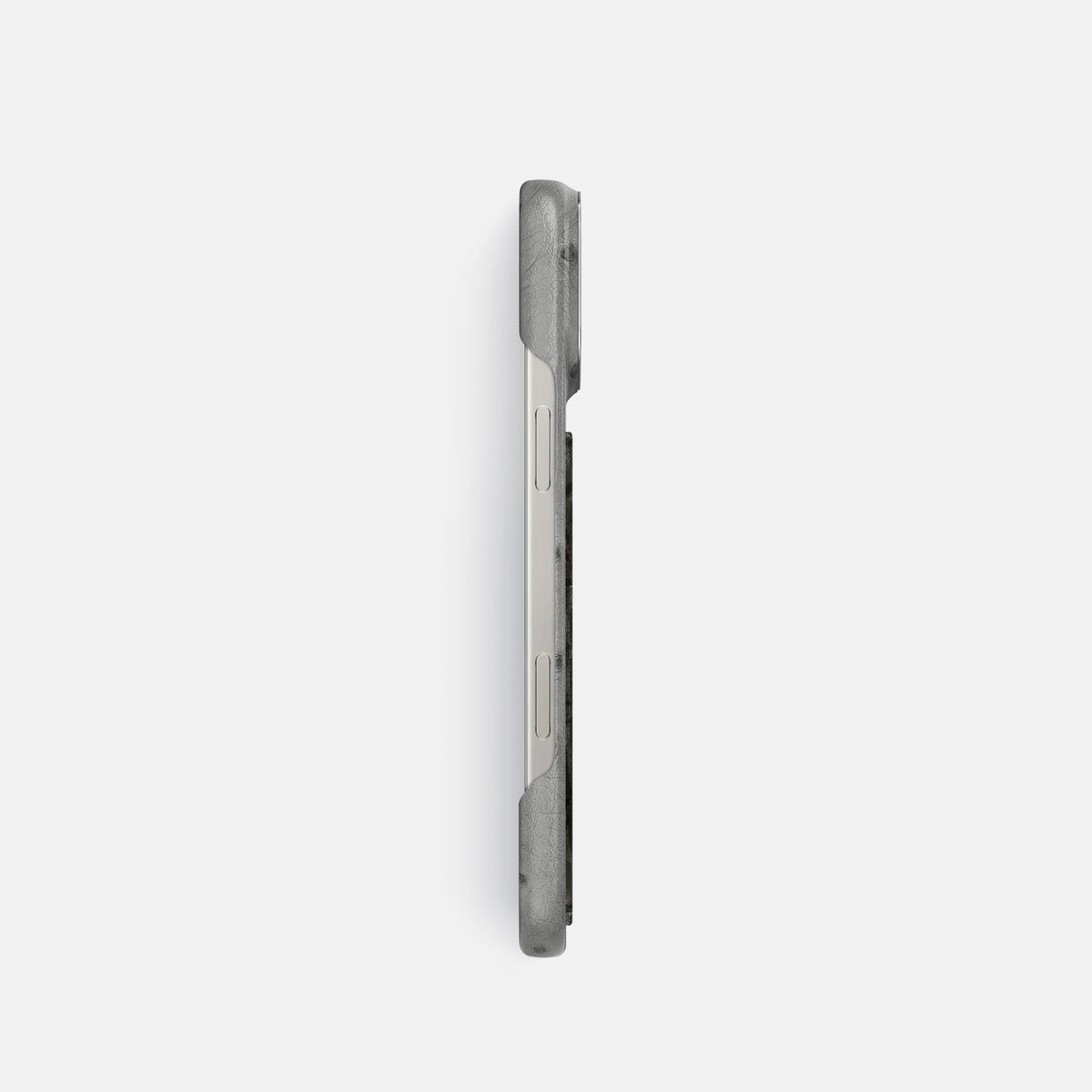 Silver iPhone 16 Pro Classic Case Ostrich with Steel Metal -3 | Silver-Steel