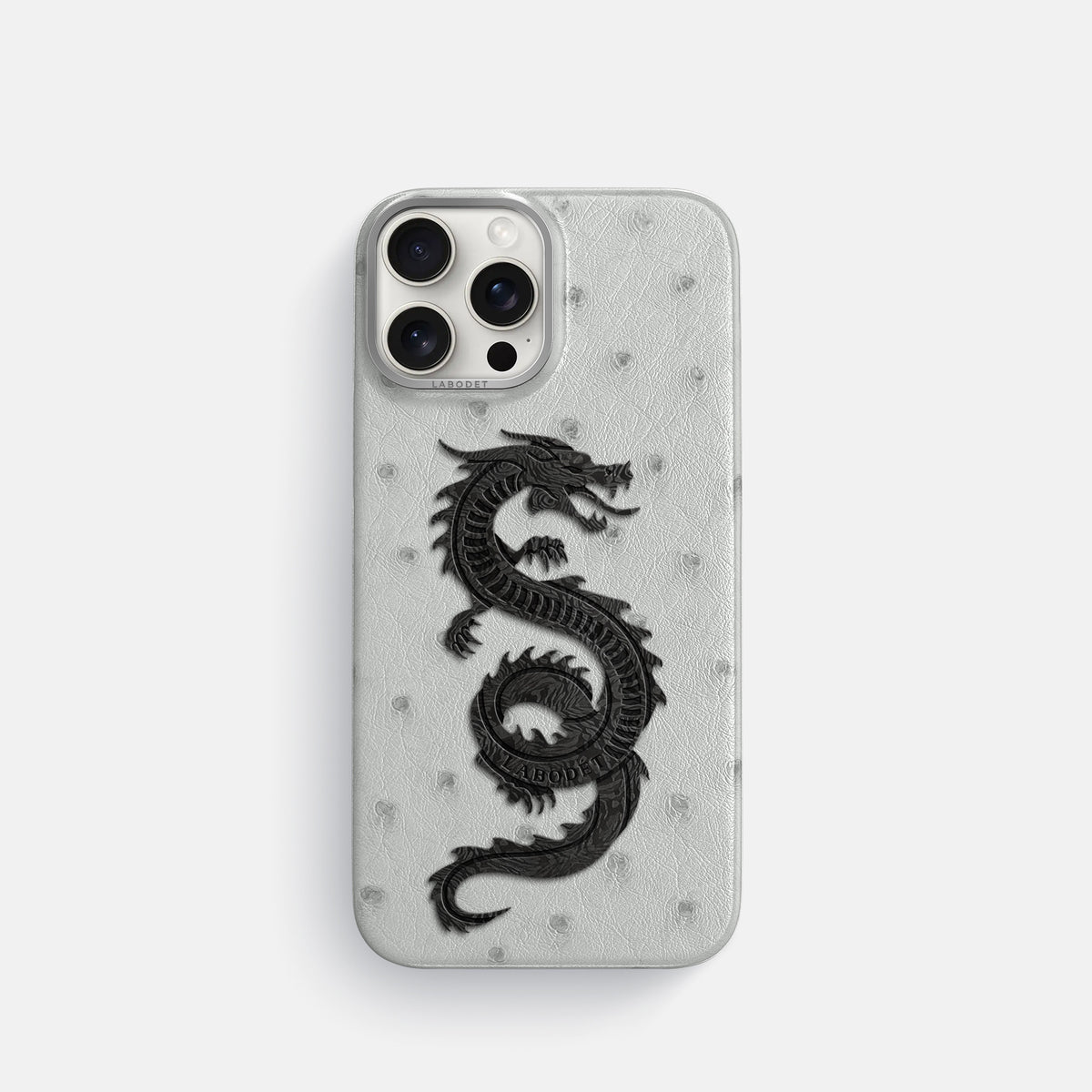 White iPhone 16 Pro Classic Case Ostrich with Steel Metal -1 | White-Steel