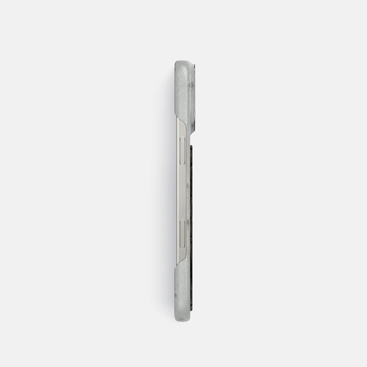 White iPhone 16 Pro Classic Case Ostrich with Steel Metal -3 | White-Steel