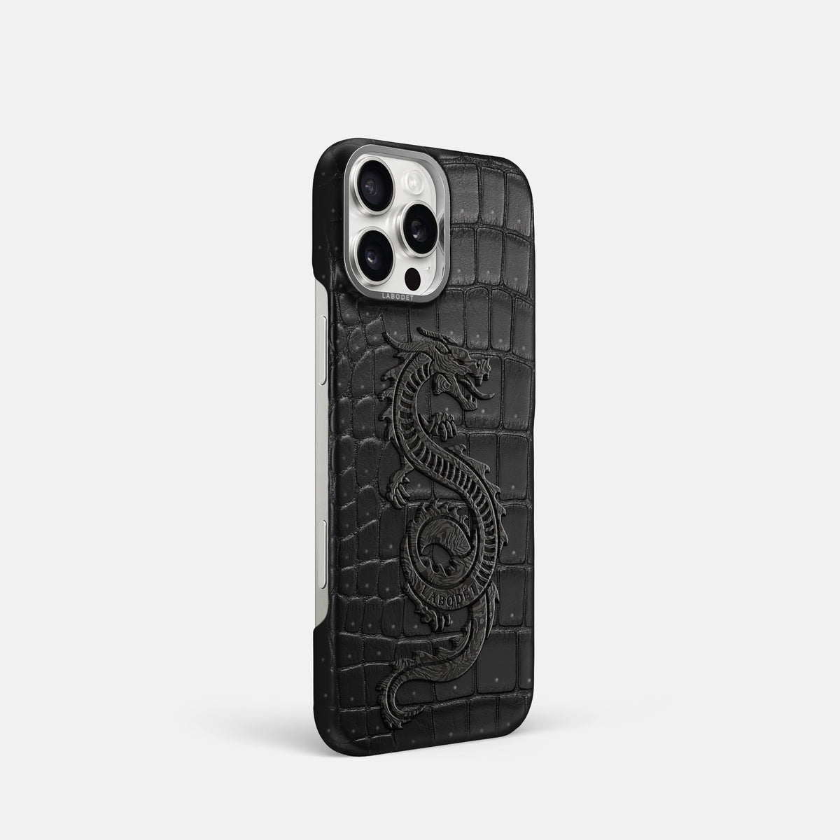 Black iPhone 16 Pro Porosus Crocodile Porosus Crocodile with Steel Metal -2 | Black-Steel