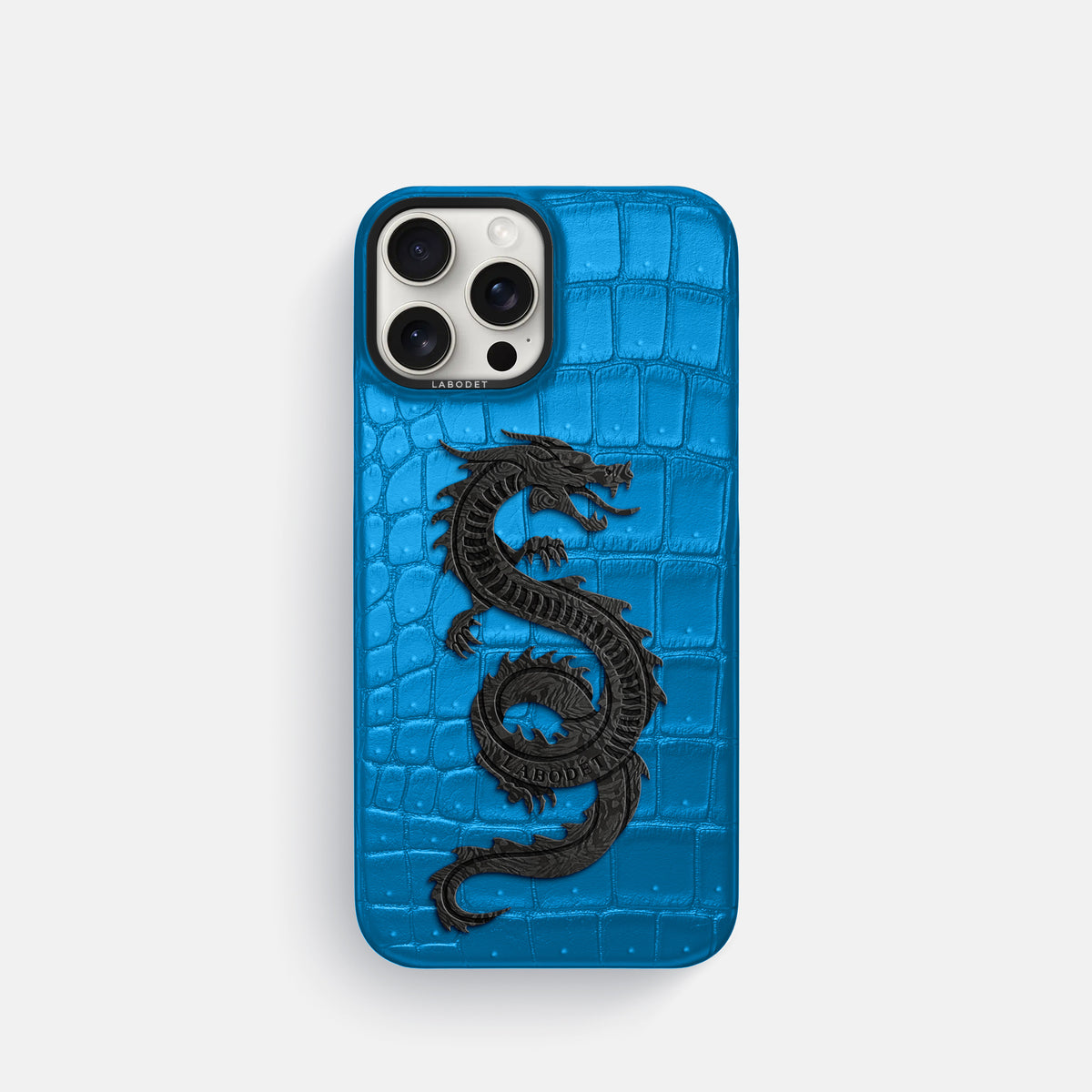 Blue-Lagoon iPhone 16 Pro Porosus Crocodile Porosus Crocodile with Black Metal -1 | Blue-Lagoon-Black
