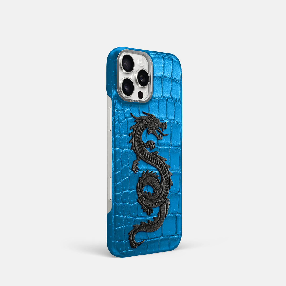 Blue-Lagoon iPhone 16 Pro Porosus Crocodile Porosus Crocodile with Steel Metal -2 | Blue-Lagoon-Steel