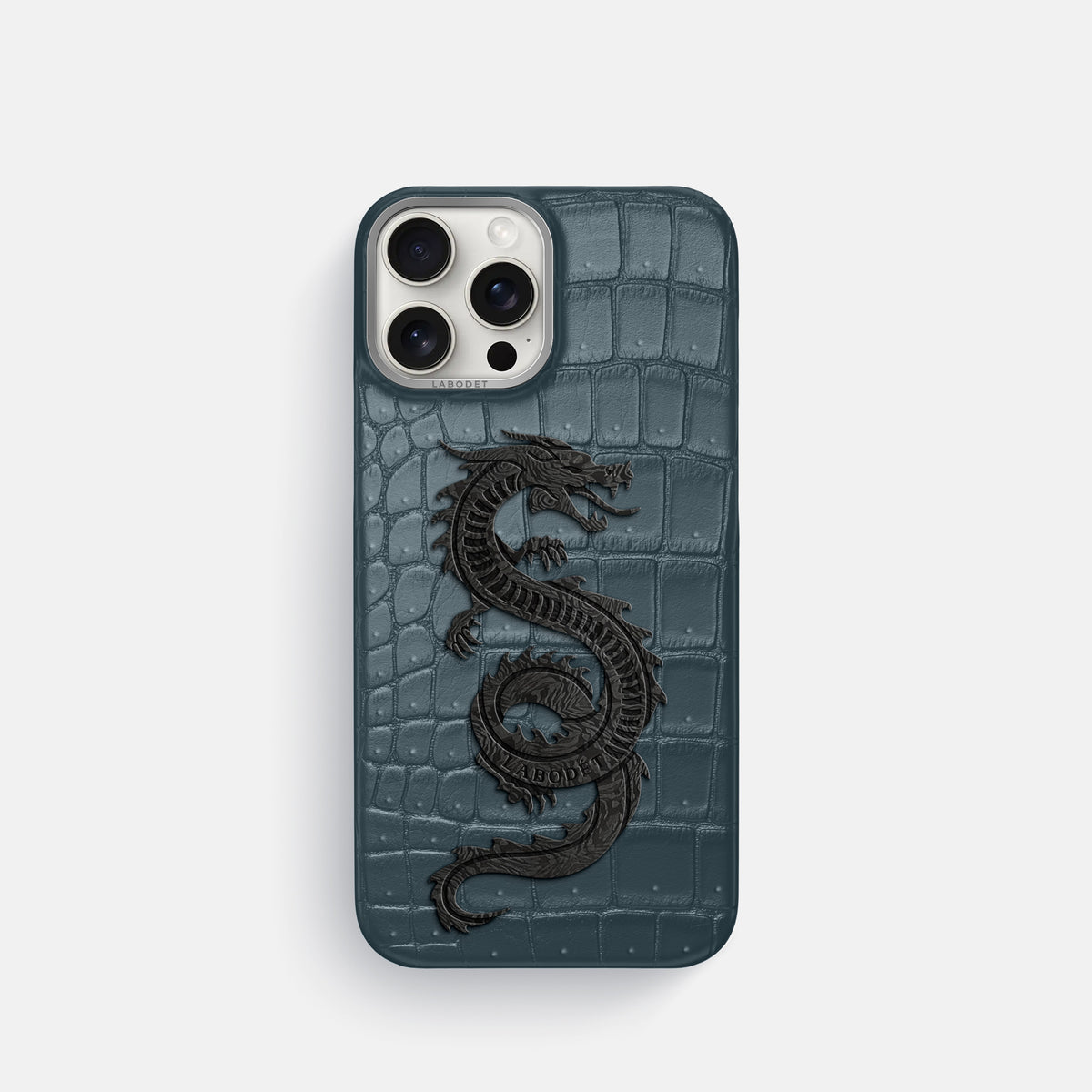 Denim iPhone 16 Pro Porosus Crocodile Porosus Crocodile with Steel Metal -1 | Denim-Steel