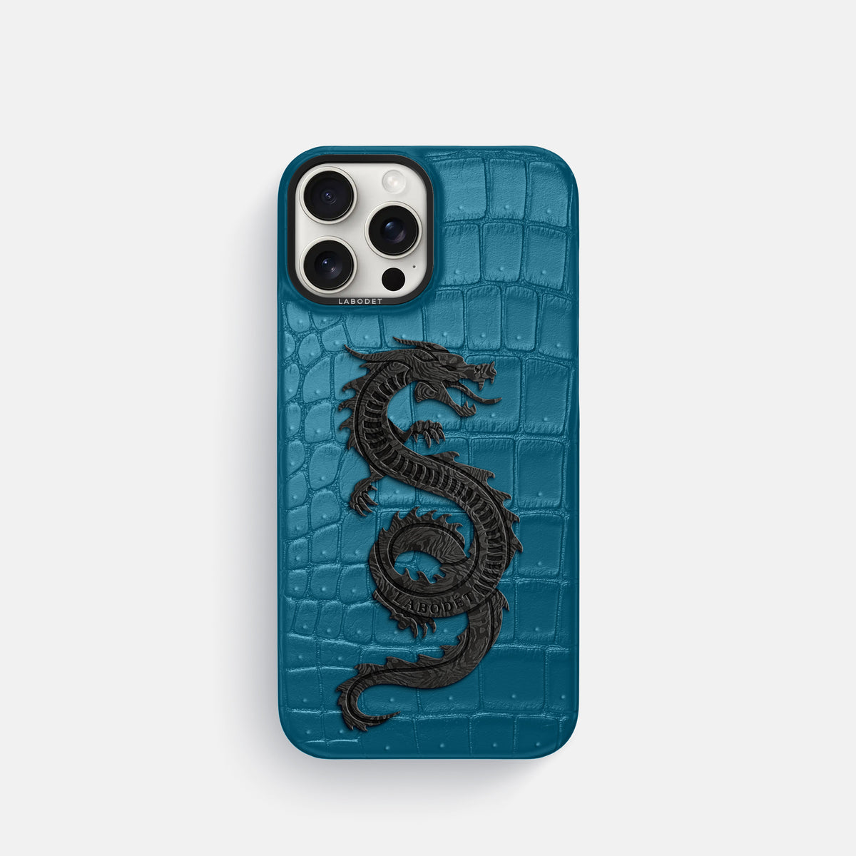 Duck Blue iPhone 16 Pro Porosus Crocodile Porosus Crocodile with Black Metal -1 | Duck-Blue-Black
