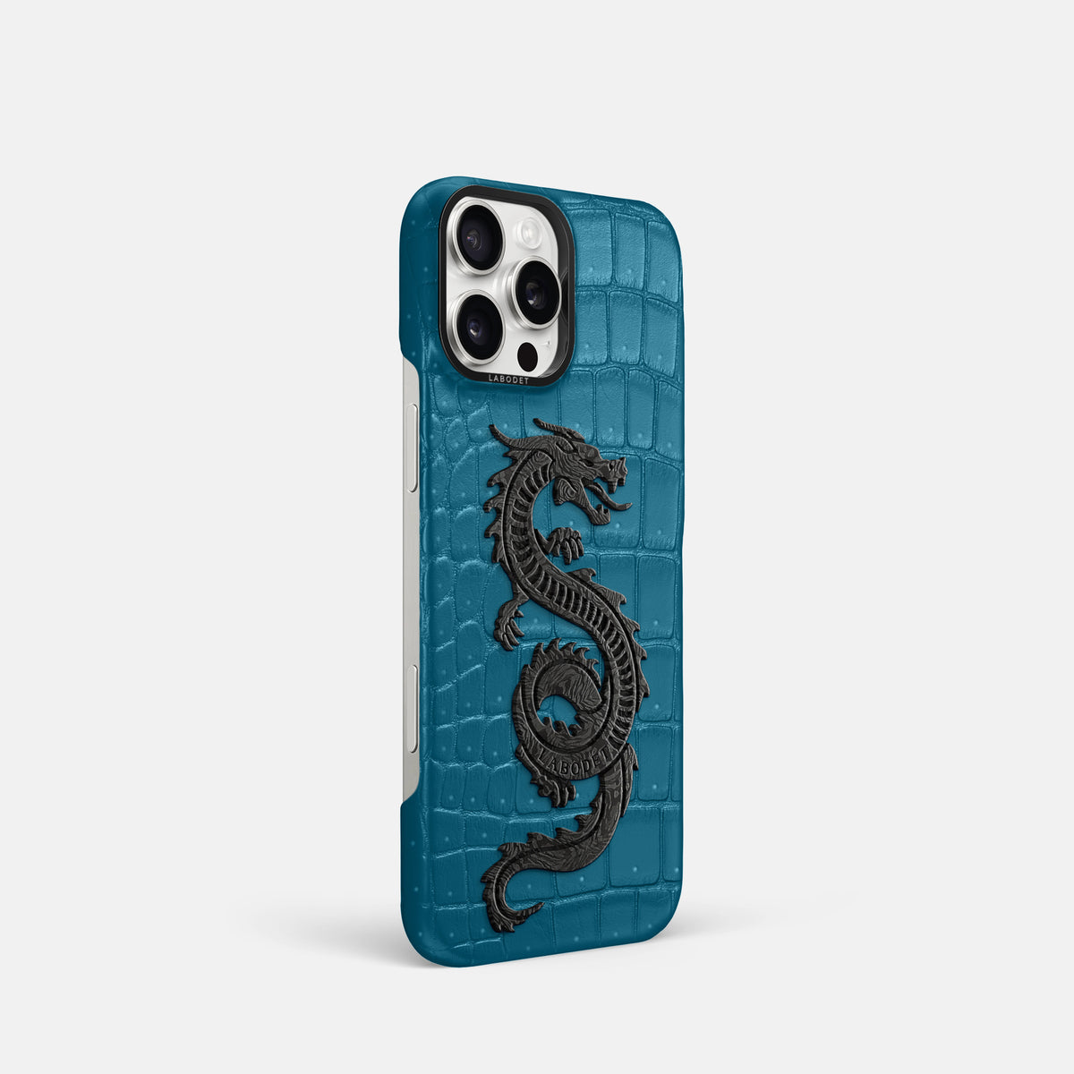 Duck Blue iPhone 16 Pro Porosus Crocodile Porosus Crocodile with Black Metal -2 | Duck-Blue-Black
