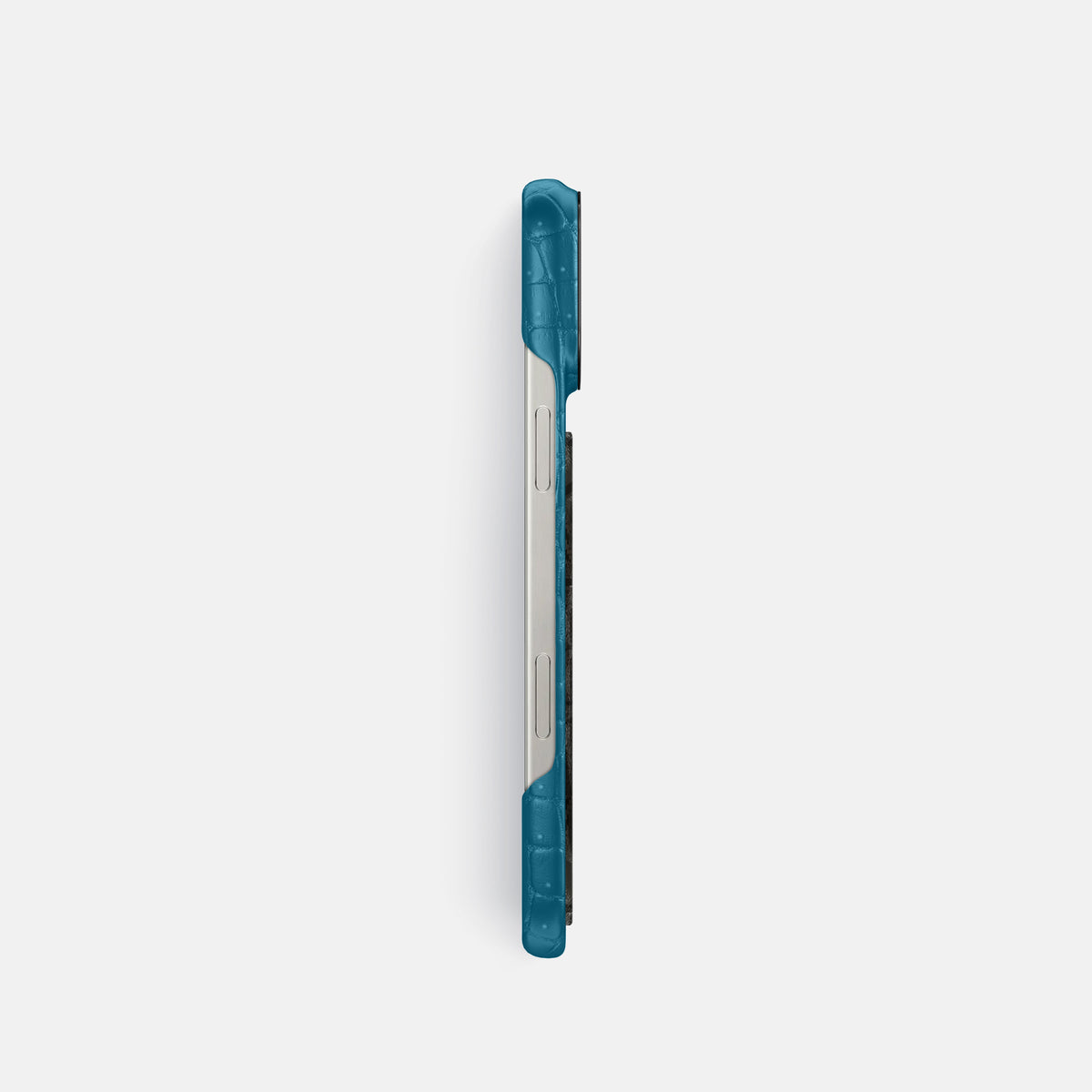 Duck Blue iPhone 16 Pro Porosus Crocodile Porosus Crocodile with Black Metal -3 | Duck-Blue-Black