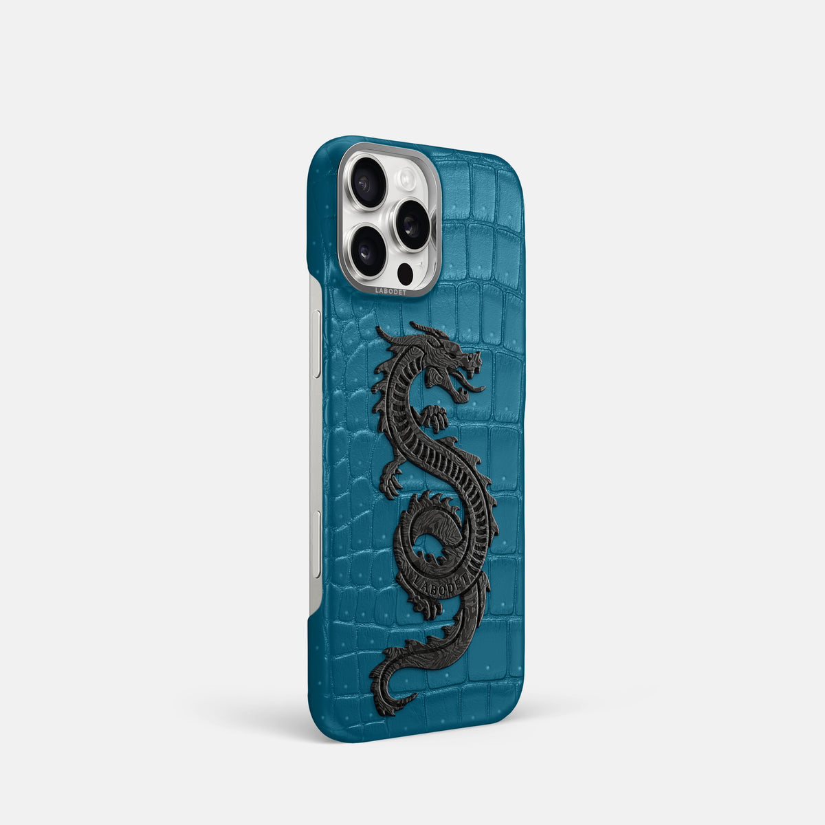 Duck Blue iPhone 16 Pro Porosus Crocodile Porosus Crocodile with Steel Metal -2 | Duck-Blue-Steel
