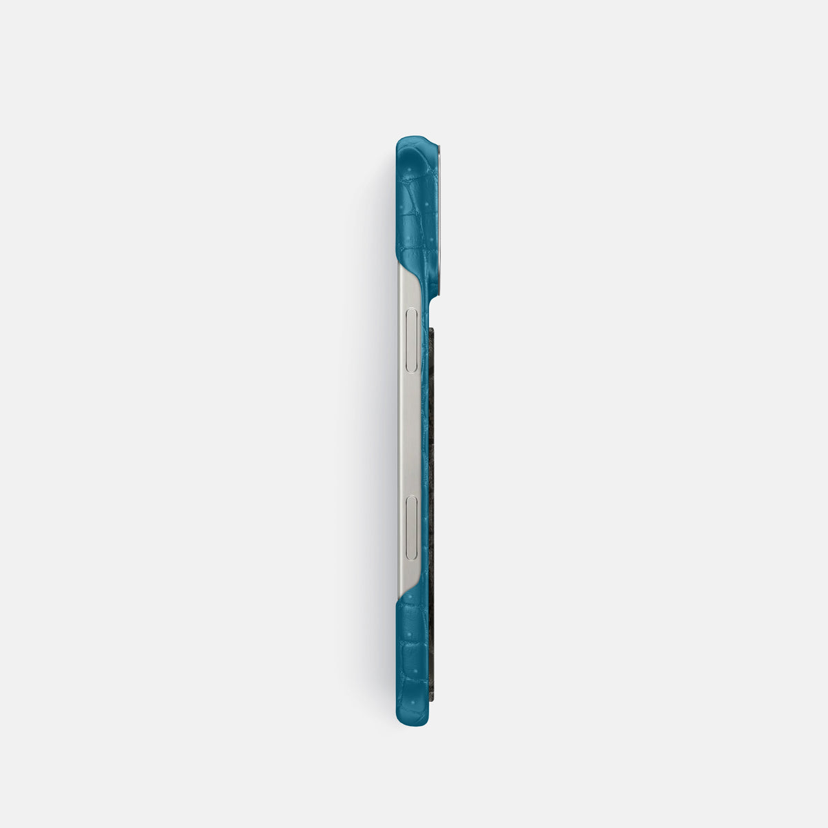 Duck Blue iPhone 16 Pro Porosus Crocodile Porosus Crocodile with Steel Metal -3 | Duck-Blue-Steel