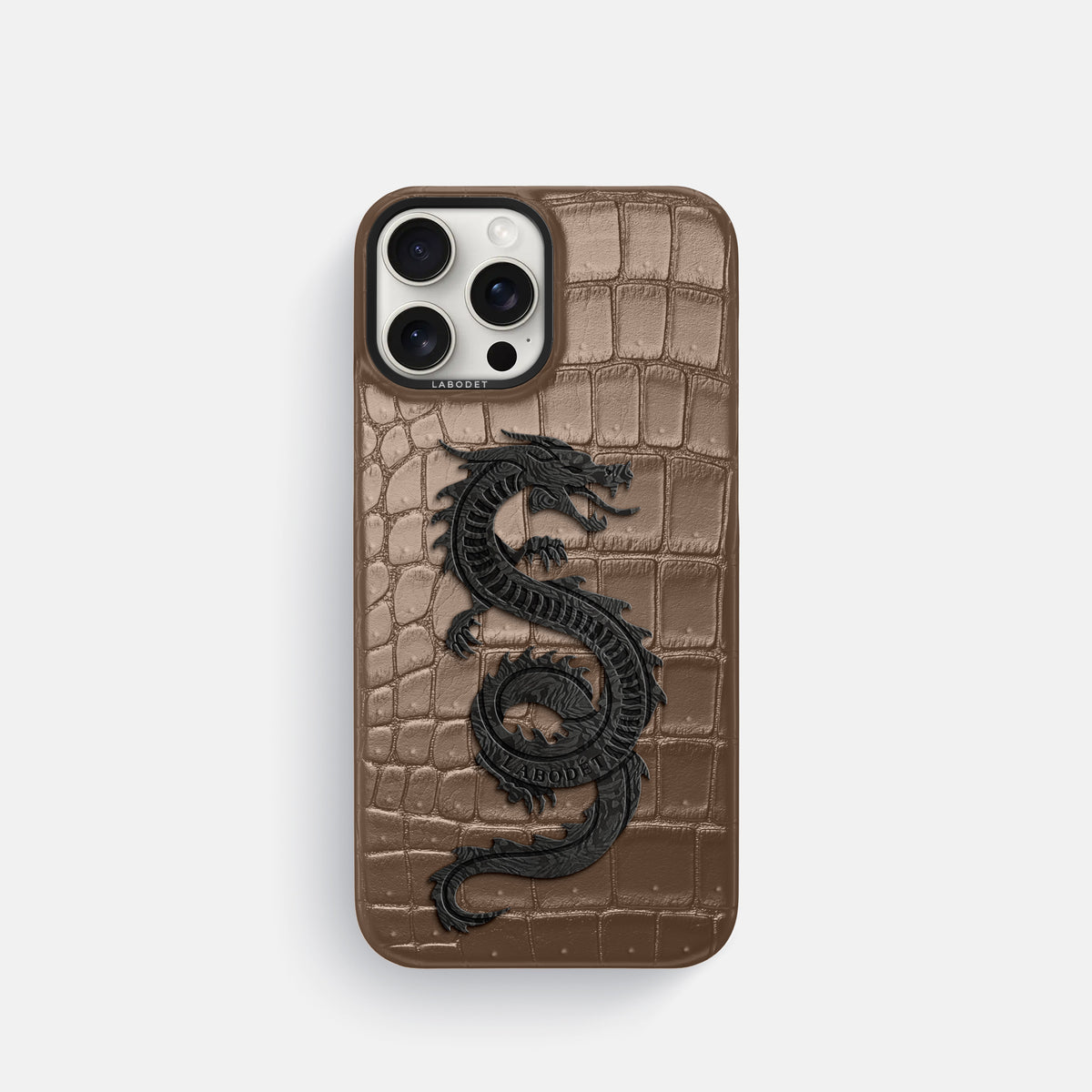 Fur-Brown iPhone 16 Pro Porosus Crocodile Porosus Crocodile with Black Metal -1 | Fur-Brown-Black