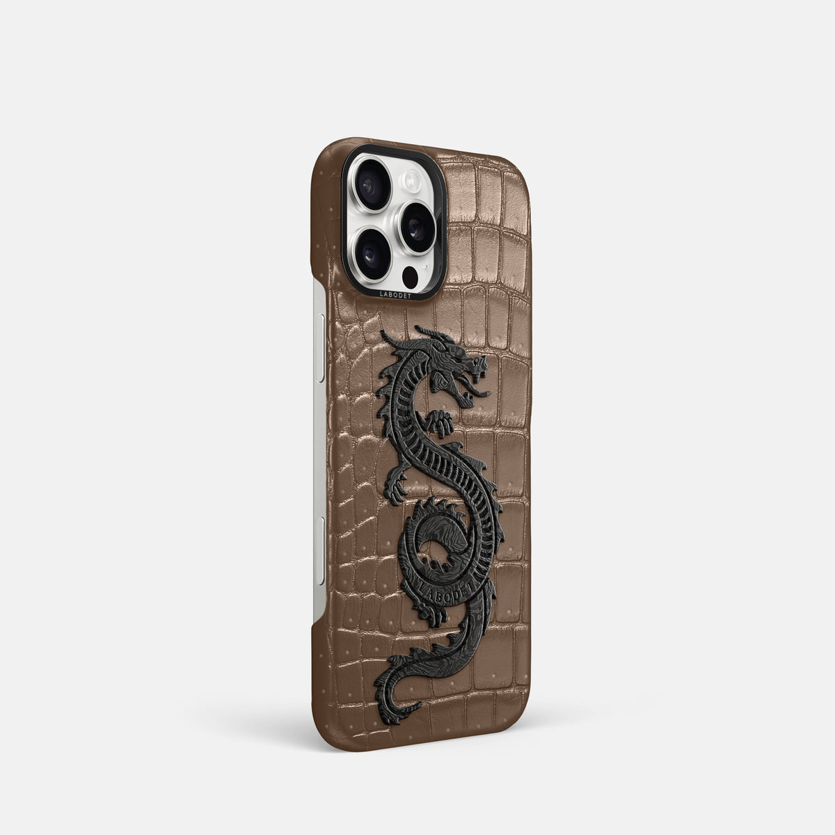 Fur-Brown iPhone 16 Pro Porosus Crocodile Porosus Crocodile with Black Metal -2 | Fur-Brown-Black