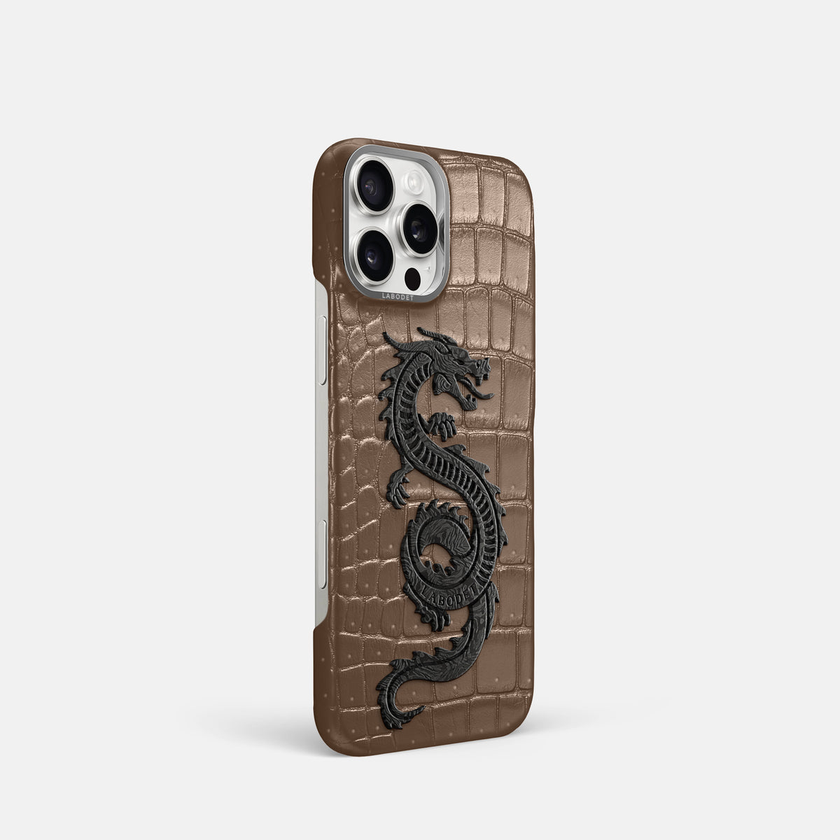 Fur-Brown iPhone 16 Pro Porosus Crocodile Porosus Crocodile with Steel Metal -2 | Fur-Brown-Steel