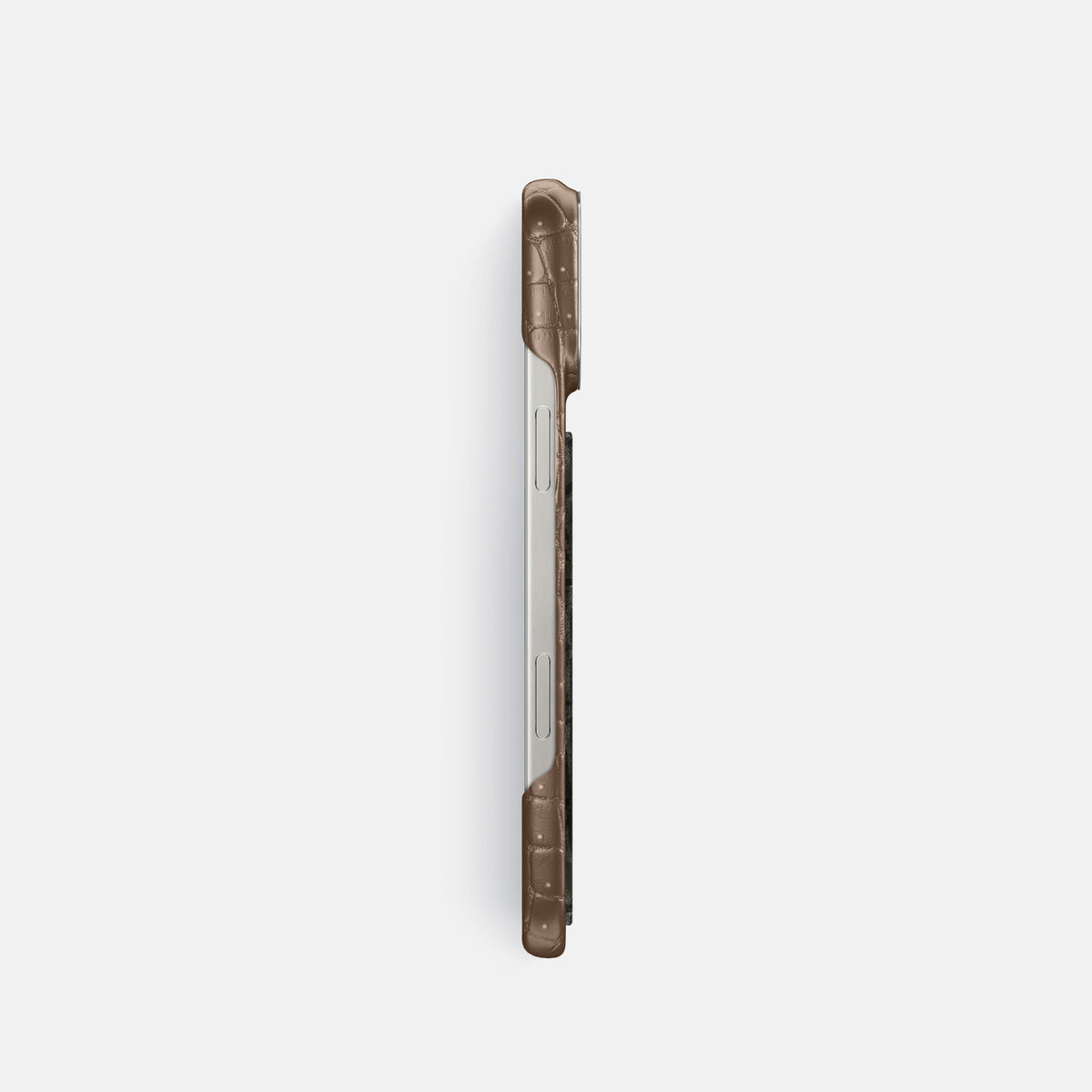Fur-Brown iPhone 16 Pro Porosus Crocodile Porosus Crocodile with Steel Metal -3 | Fur-Brown-Steel