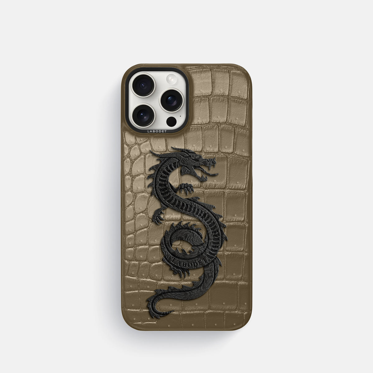Kaki-Green iPhone 16 Pro Porosus Crocodile Porosus Crocodile with Black Metal -1 | Kaki-Green-Black