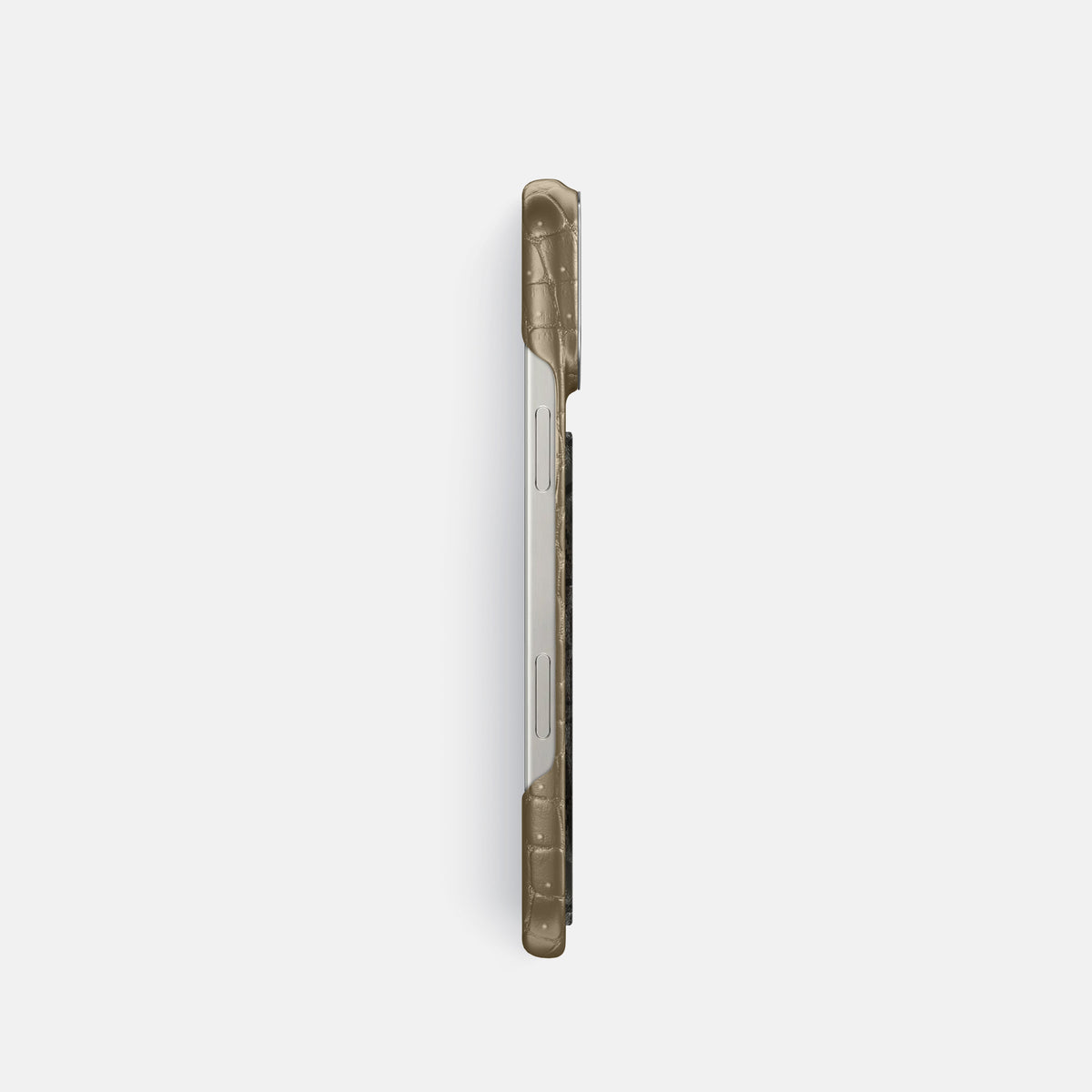 Kaki-Green iPhone 16 Pro Porosus Crocodile Porosus Crocodile with Steel Metal -3 | Kaki-Green-Steel