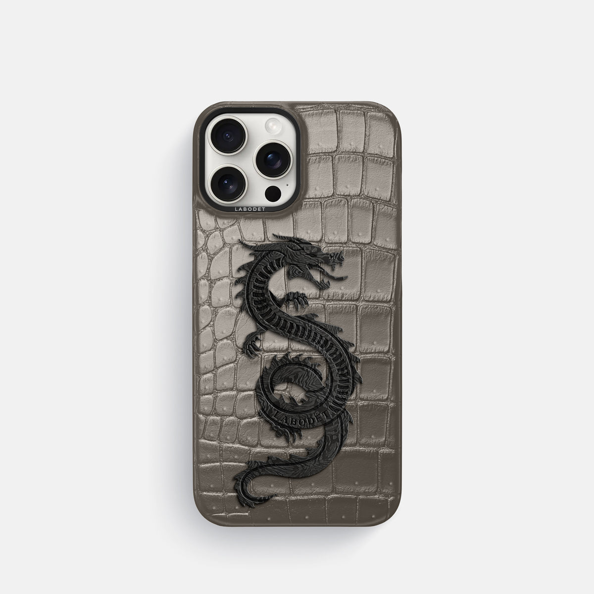 Lava-Stone iPhone 16 Pro Porosus Crocodile Porosus Crocodile with Black Metal -1 | Lava-Stone-Black