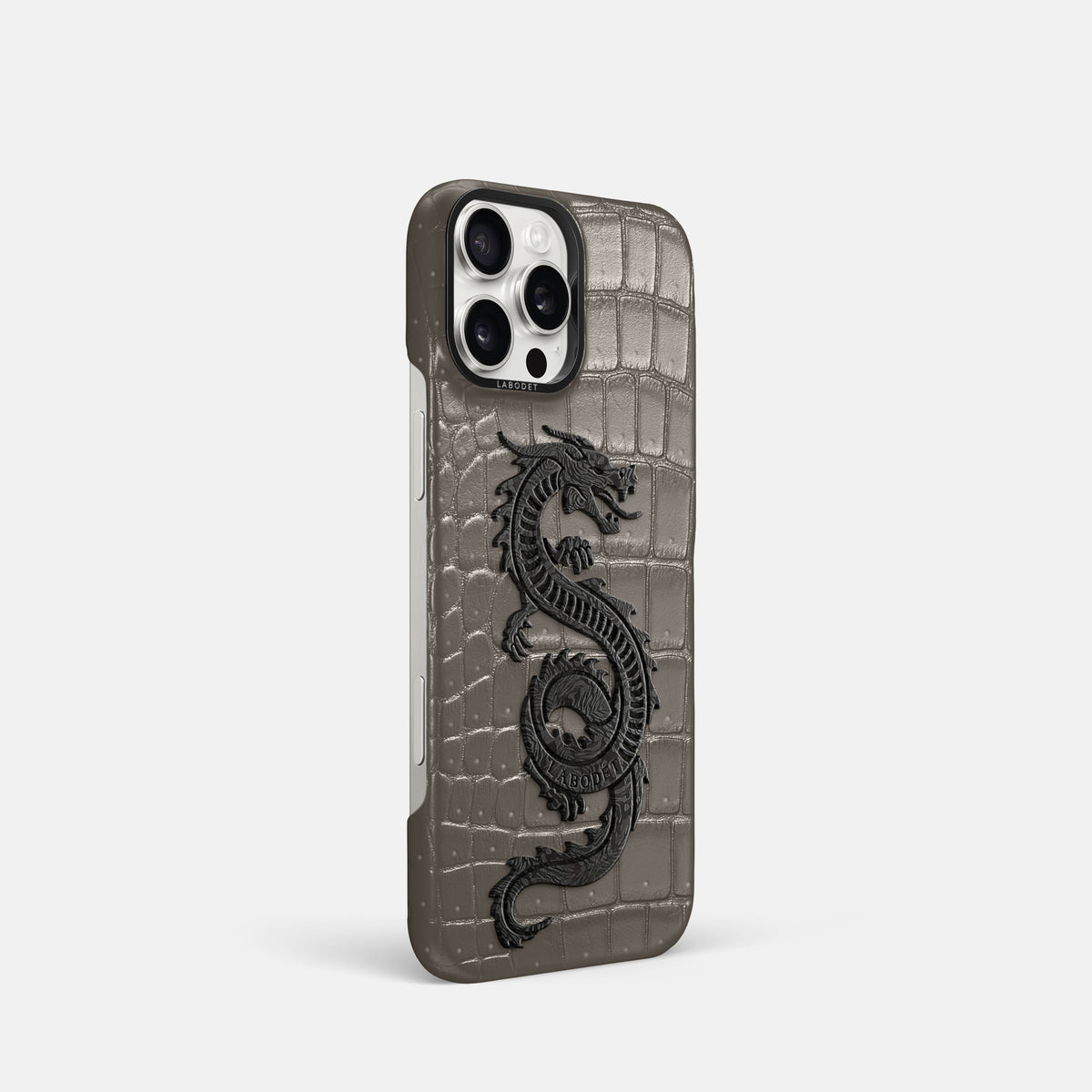 Lava-Stone iPhone 16 Pro Porosus Crocodile Porosus Crocodile with Black Metal -2 | Lava-Stone-Black
