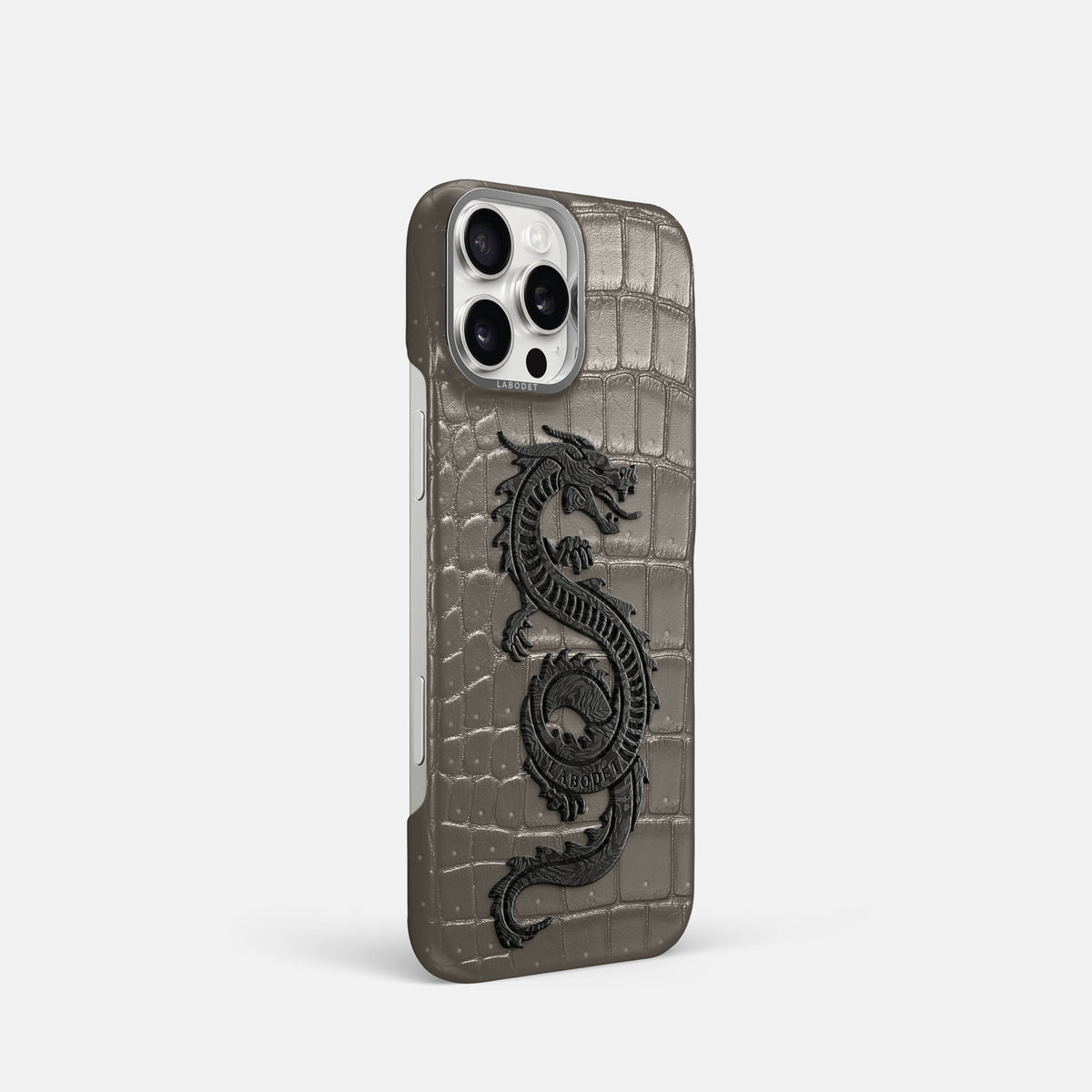 Lava-Stone iPhone 16 Pro Porosus Crocodile Porosus Crocodile with Steel Metal -2 | Lava-Stone-Steel