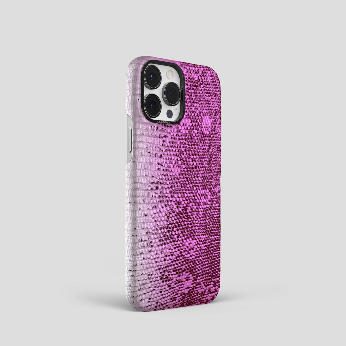 Fuchsia iPhone 14 Pro Himalayan Lizard Classic Case with Black Metal -2 | Fuchsia-Black