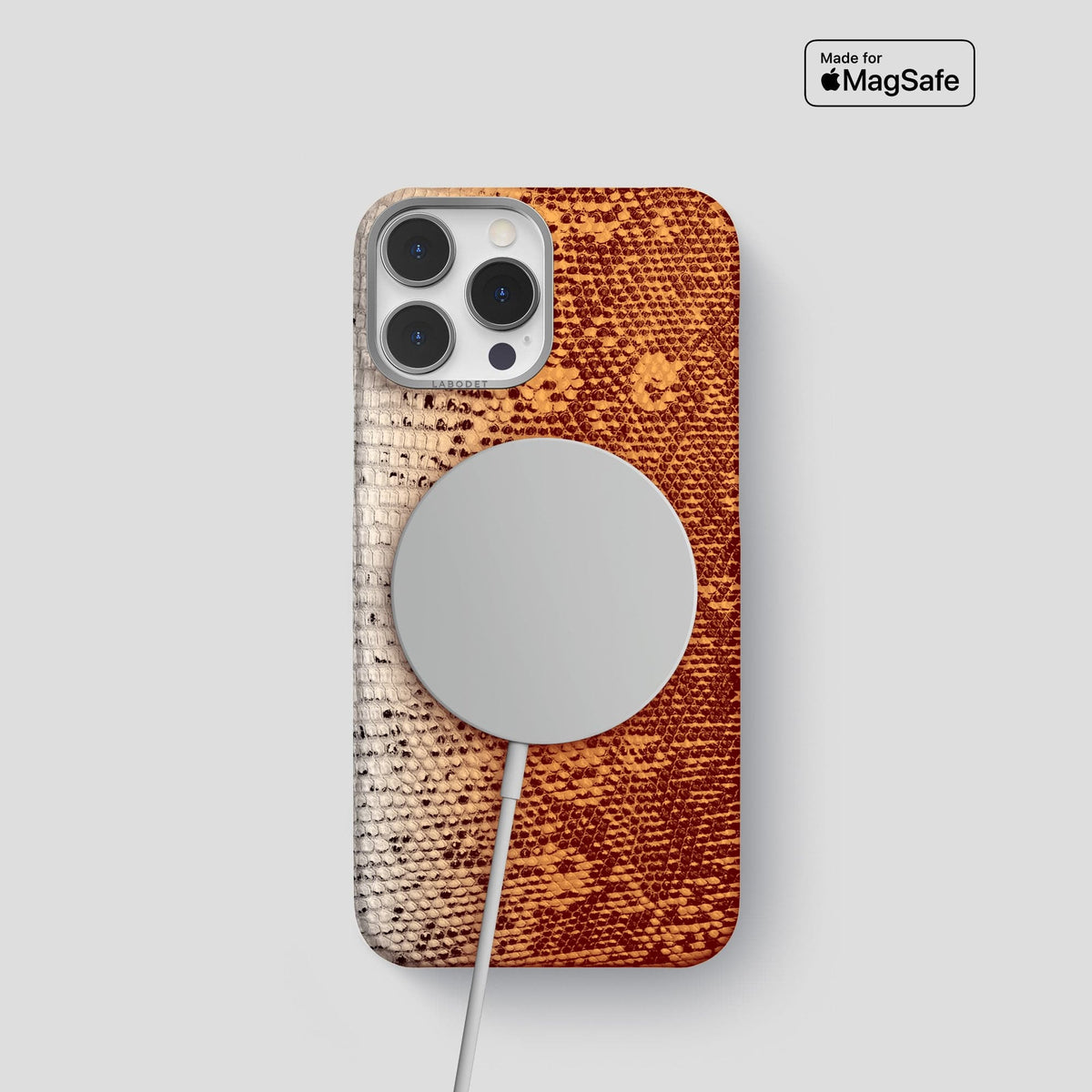 Orange iPhone 14 Pro Himalayan Lizard Classic Case with Steel Metal -5 | Orange-Steel